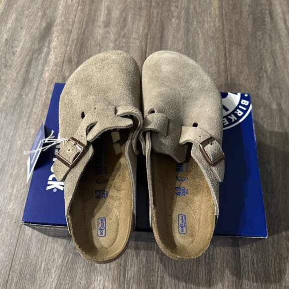 NIB Birkenstock Soft Footbed Boston Taupe Suede Slide Sandal Shoes Mens 10 EU 43 main image 4